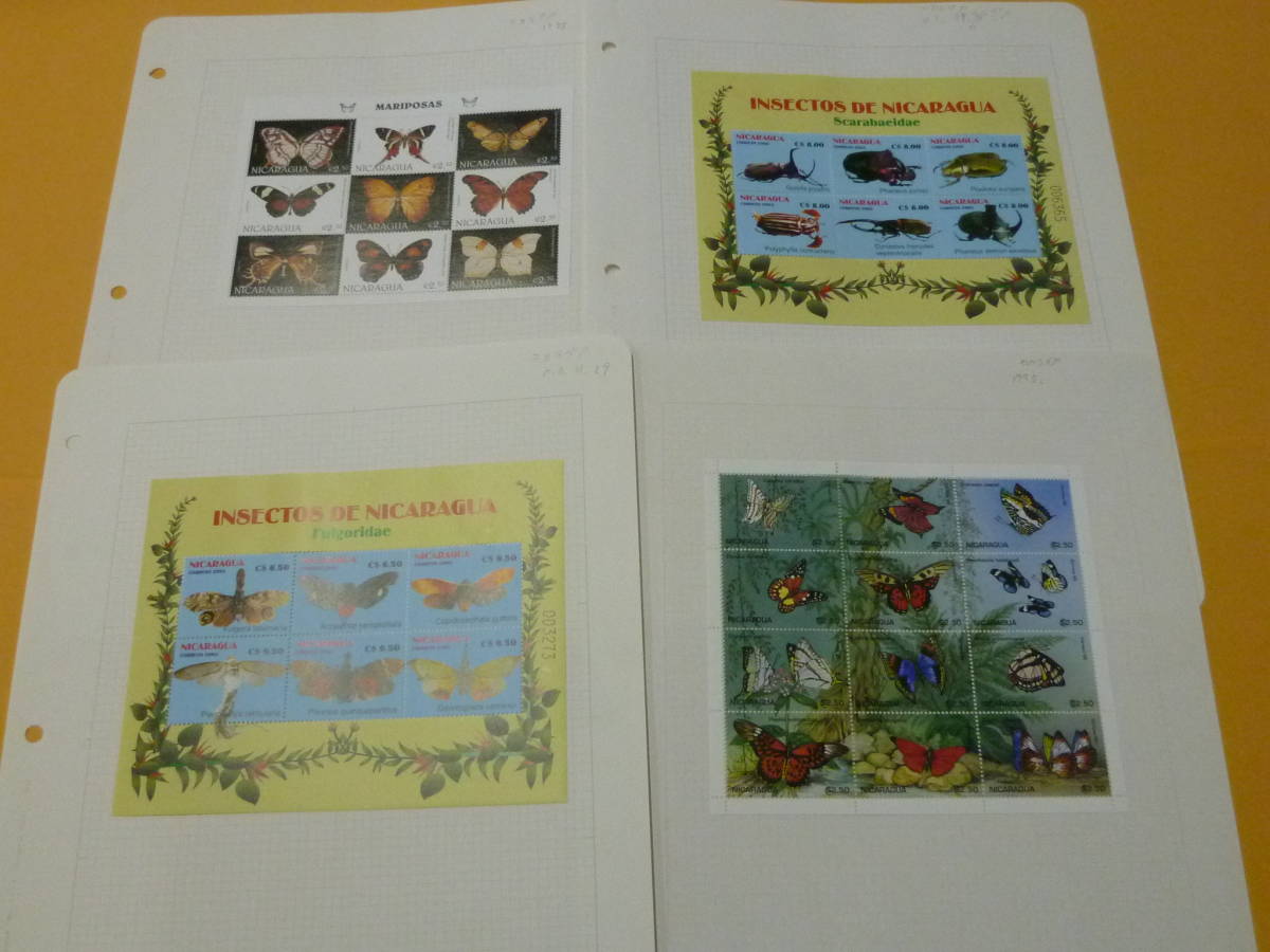 21MI S №97 世界各国 蝶切手 ニカラグア 計 シートレット4種 4リーフ 未使用 ※説明欄必読拍卖