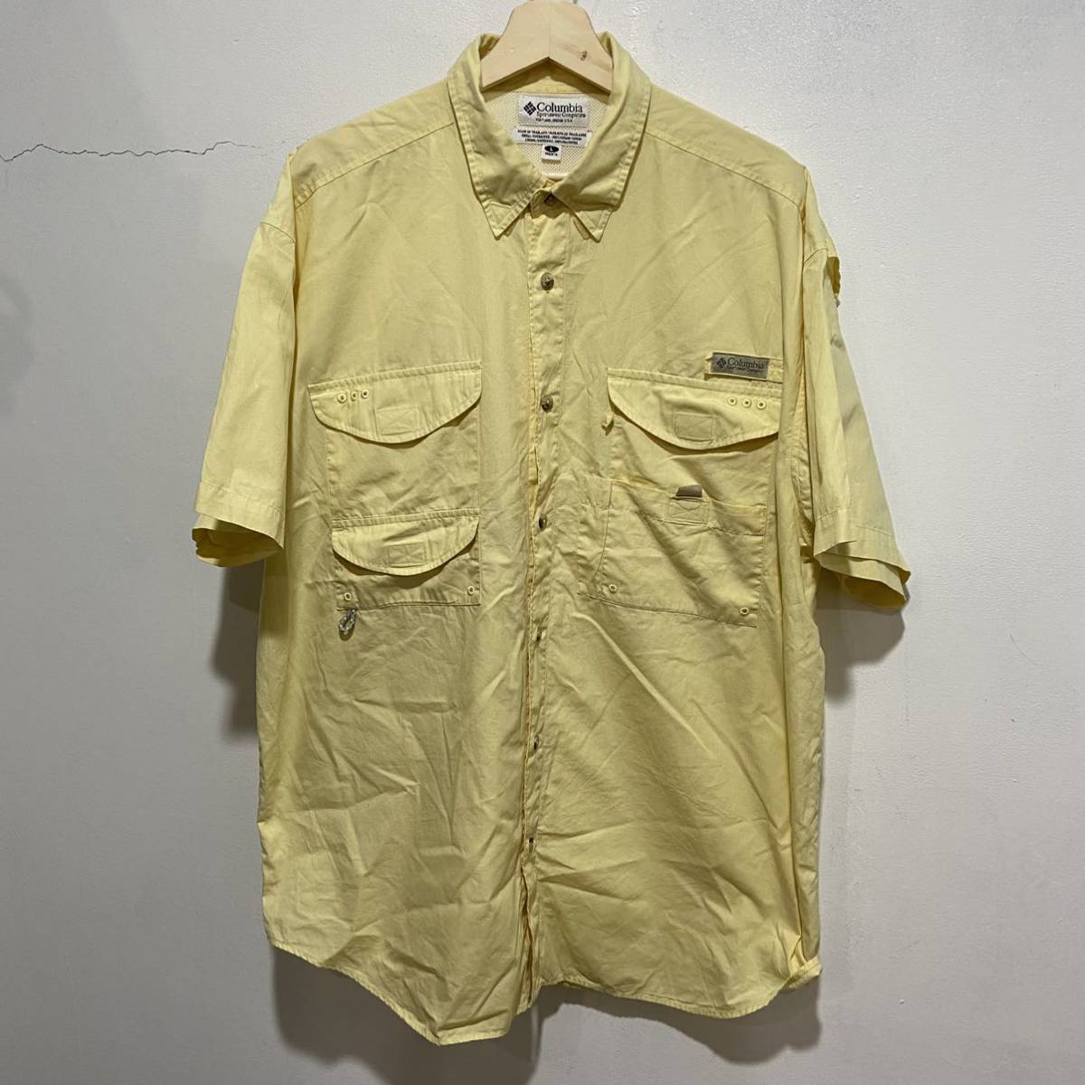 送料無料☆ 90s☆columbia☆コロンビア☆フィッシング半袖シャツ☆PFG☆イエロー拍卖