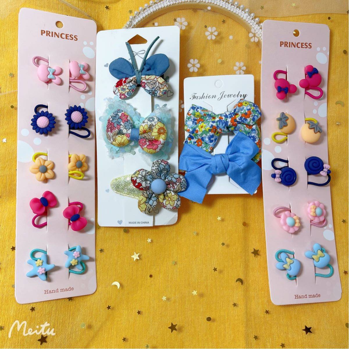 子供 ヘアアクセサリー ピン+ゴム ブルー4種セット拍卖