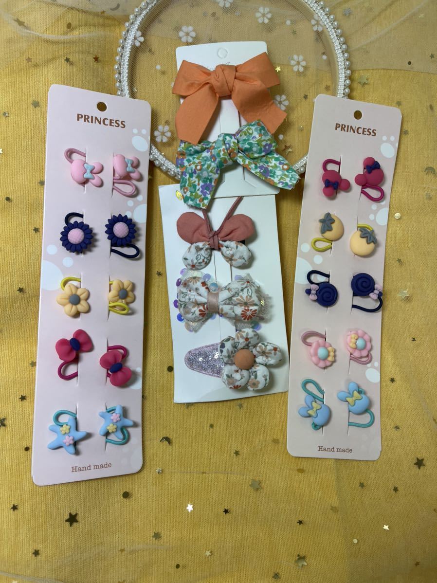 子供 ヘアアクセサリー ピン+ゴム オレンジ4種セット拍卖