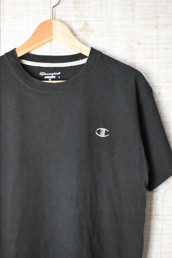 ☆US古着 Champion チャンピオン ロゴ刺繍 Tシャツ ブラック黒【M】コットン ◆3045◆拍卖