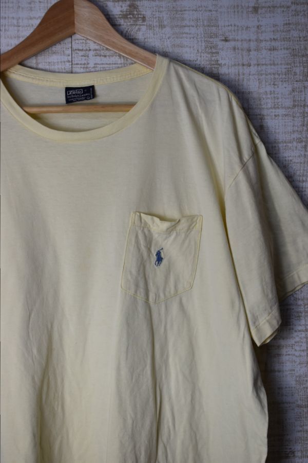 ☆US古着 POLO Ralph Lauren ラルフローレン ポニーロゴ 刺繍 ポケット クリームイエロー 薄黄【L】コットン ◆3060◆拍卖