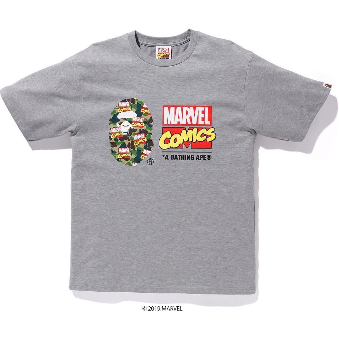 BAPE × MARVEL CAMO TEE ☆ A BATHING APE ☆ ape Tシャツ グレー Lサイズ アベイシングエイプ拍卖