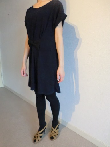 【KCM】yng-20-M★新品未使用★【Ailes 】リボン付きチュニック 半袖 フレンチスリーブ M ダークブルー レディース拍卖