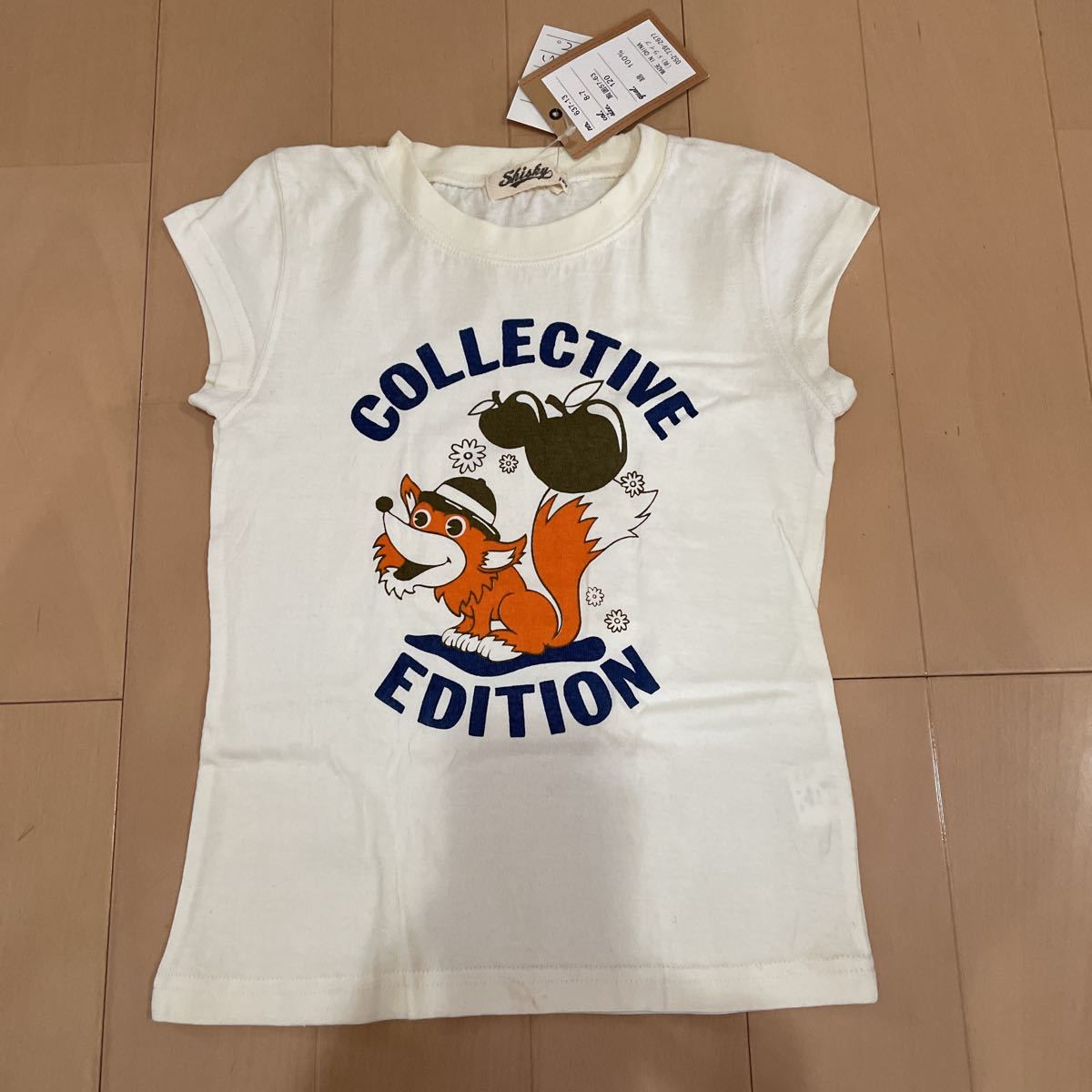 送料無料 新品タグ付き 半袖Tシャツ リスのプリント オフホワイト 120cm コットン100% 綿100% 送料込み拍卖