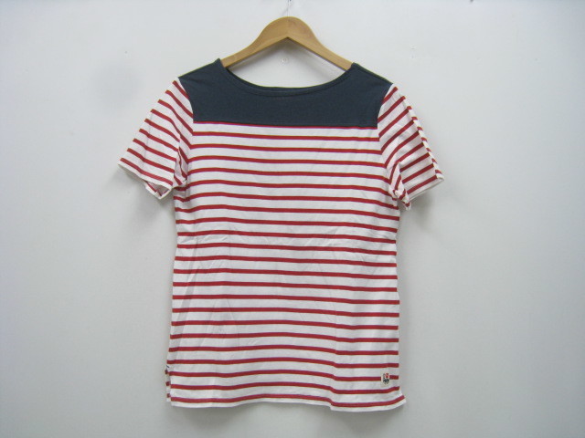 PUMA プーマ ボーダー ボートネック 半袖カットソー バックマーク刺繍入り 赤×白 レッド×ホワイト サイズM拍卖