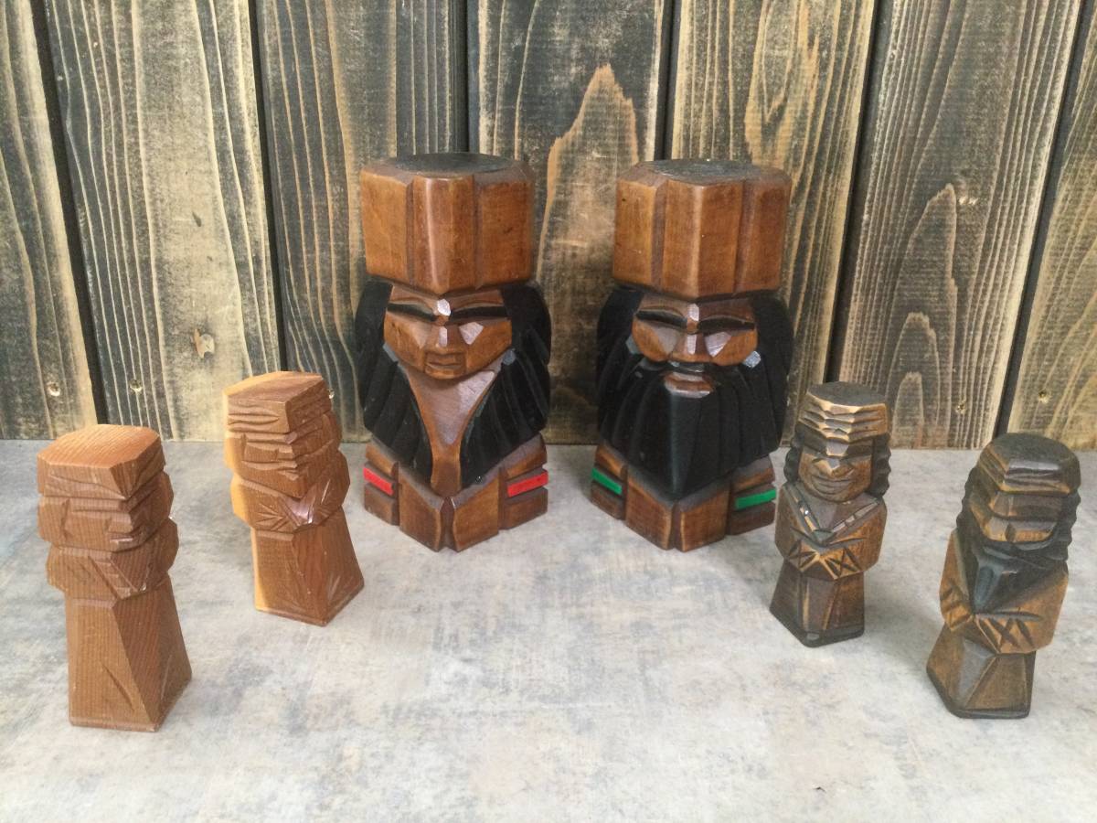 ニポポ人形 アイヌ人形 高さ約23.5cm アイヌ夫婦 3組まとめて 木彫り 北海道民芸品 置物 彫刻拍卖