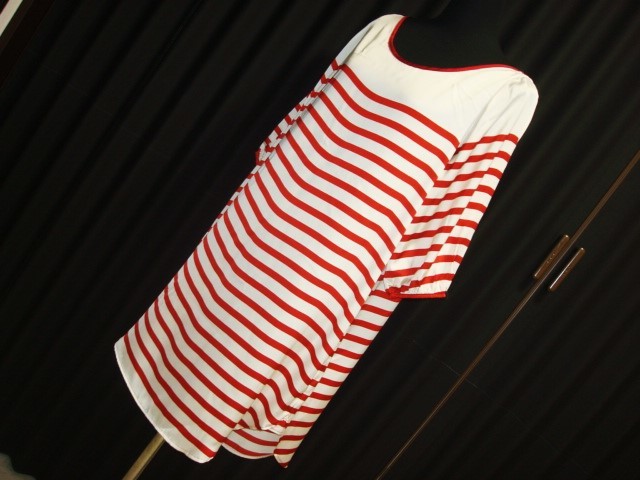 ●タグ付き 訳あり 未使用 ROSSO アーバンリサーチ ロッソ 日本製 ● レディース 半袖 サテン ボーダー ワンピース フリーサイズ M L 赤 白拍卖