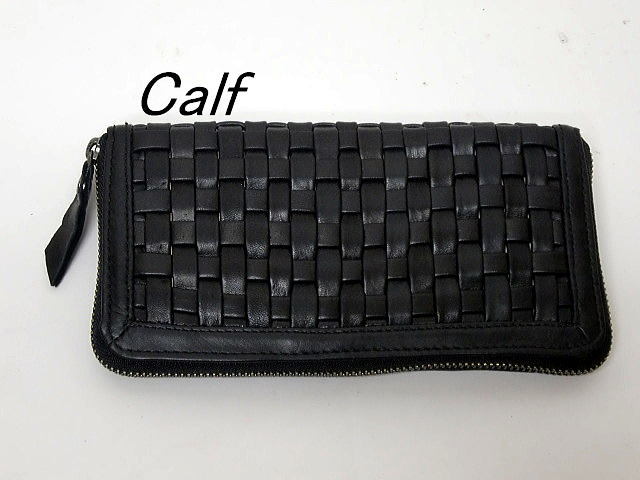 送料無料 限定価格一点品 477-1ニッティング牛革のラウンドファスナー式長財布拍卖