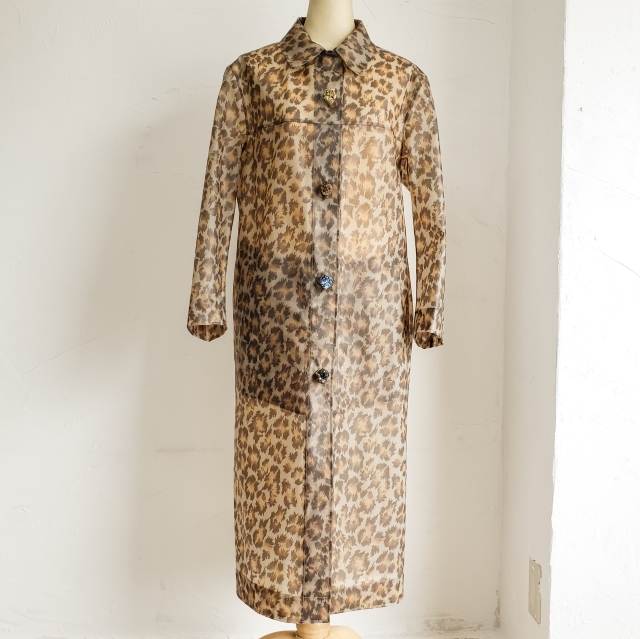美品 クリストファーケイン レオパード柄 レインコート ロング 38 イタリア製 天然石 ヒョウ柄 Christopher Kane拍卖