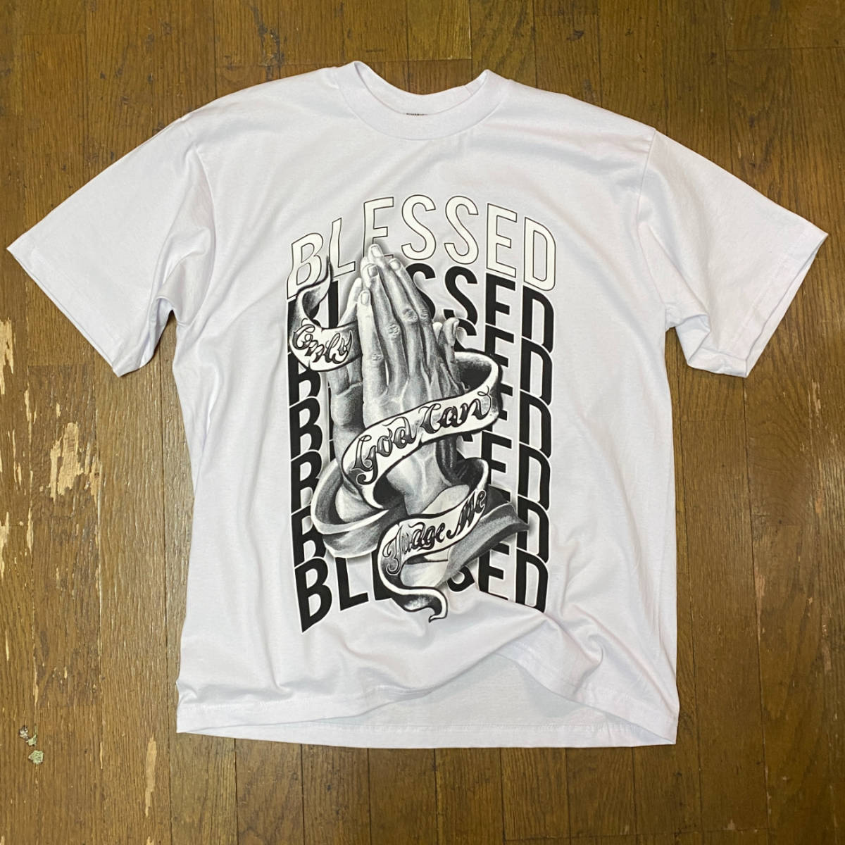 LA発【2XL】BLESSED PRAY 祈り グラフィック 半袖 ヘビーウェイト Tシャツ 白 ウェストコースト 西海岸 チカーノ ローライダー 拍卖