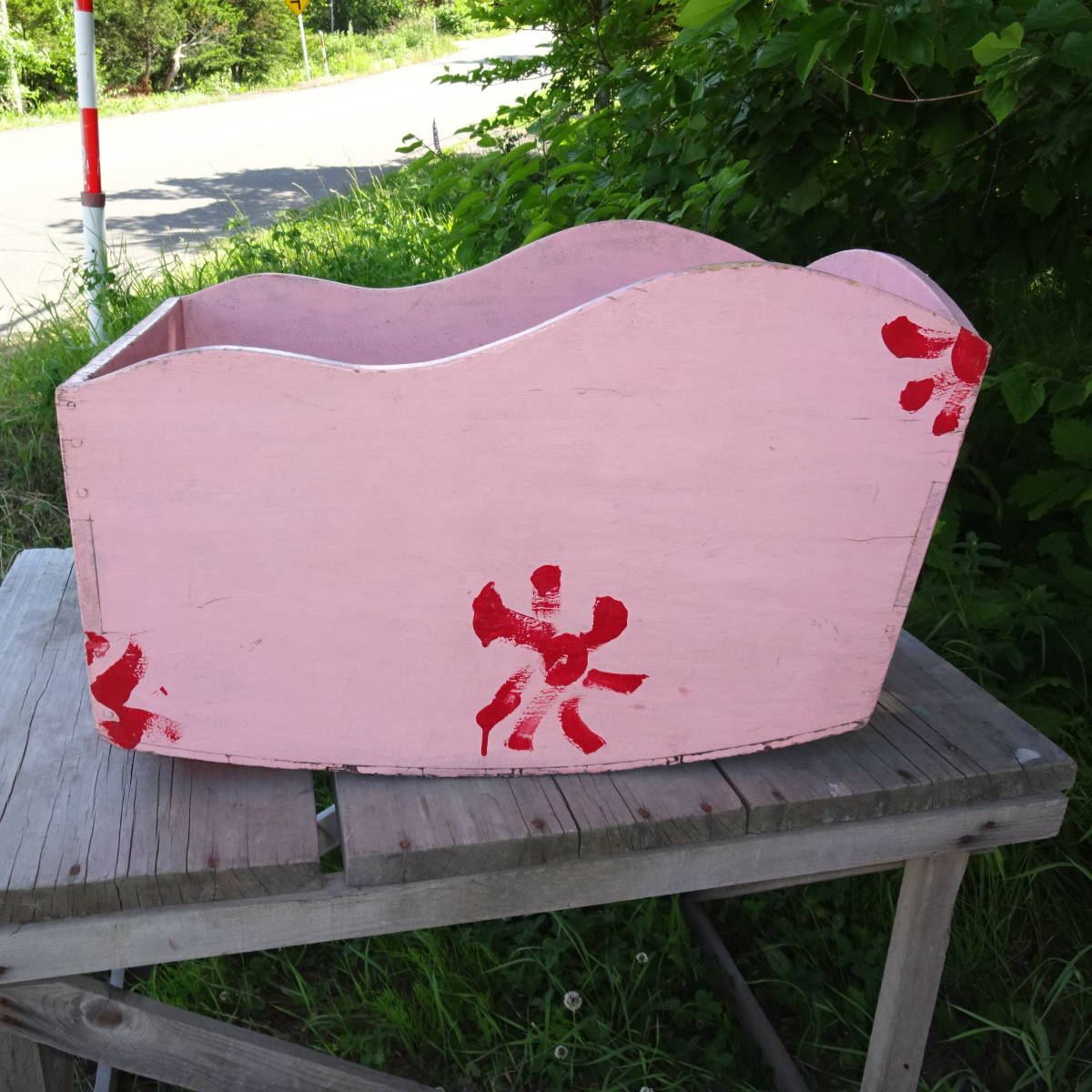 昭和レトロ木製ゆりかご レトロ木製おもちゃ入れ レトロ収納 ペンキ塗り木製ゆりかご拍卖