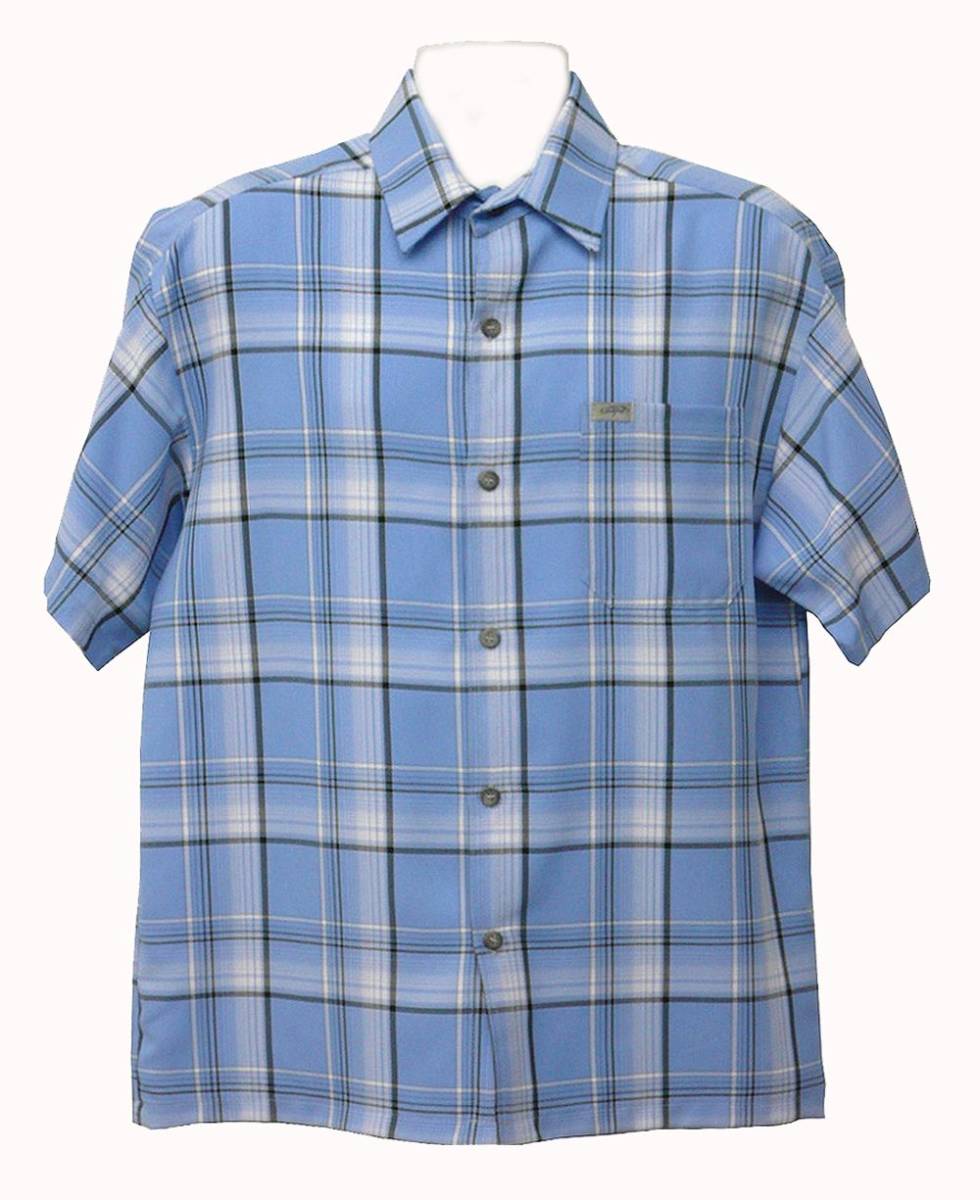 往年の名作 【5XL】 アメリカ製 CALTOP キャルトップ 半袖 チェック柄 ボタンシャツ 水色 オーバーサイズ 西海岸 チカーノ HIPHOP 定番拍卖