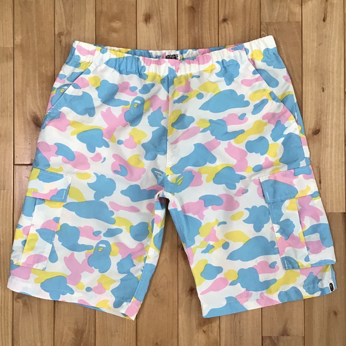 マルチカモ ナイロン ハーフパンツ Lサイズ a bathing ape BAPE shorts cotton candy camo multi エイプ ベイプ ショーツ 迷彩 0000拍卖