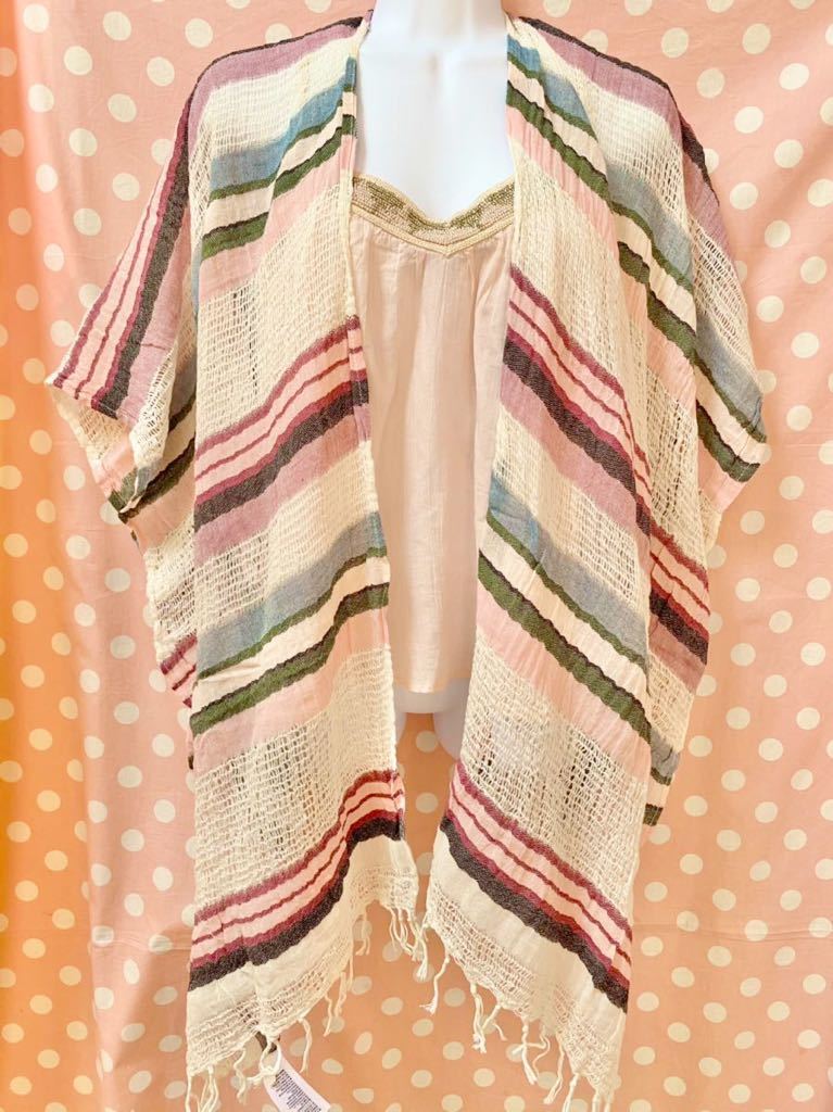 アメリカンイーグルアウトフィッターズAMERICAN EAGLE OUTFITTERS AEO サマーストール 夏物羽織り ケープ 大判ストール ボヘミアンボーダー拍卖