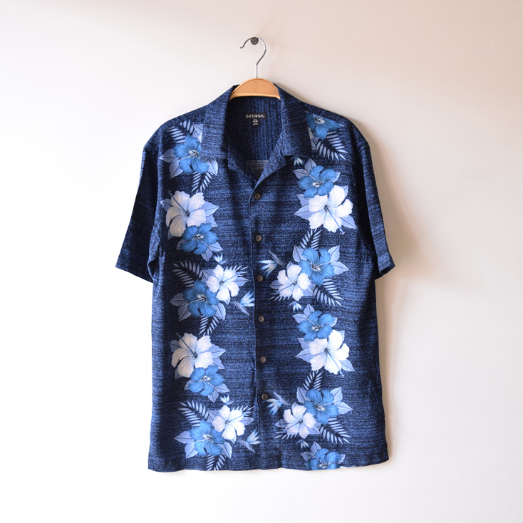 【送料無料】GEORGE ジョージ レーヨン アロハシャツ ハワイアンシャツ 半袖シャツ オープンカラーシャツ 開襟シャツ 古着 メンズS CB0356拍卖