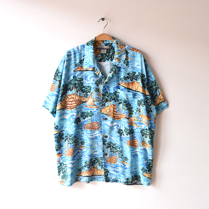 【送料無料】Ocean Gurrent レーヨン アロハシャツ ハワイアンシャツ 半袖シャツ 開襟シャツ オープンカラーシャツ メンズM 古着 CB0357拍卖