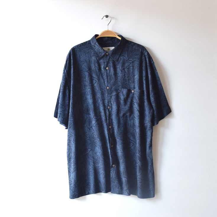 【送料無料】アイランドショアーズ レーヨン アロハシャツ ハワイアンシャツ メンズL 柄合わせポケット ISLAND SHORES CB0420拍卖