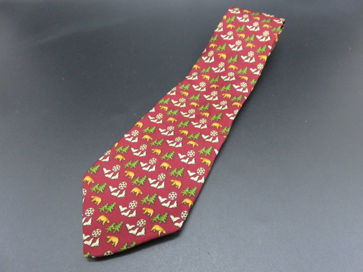 Salvatore Ferragamo フェラガモ メンズ ネクタイ レッド×クマ・アザラシ柄 ビジネス スーツ 服飾小物 ブランド拍卖