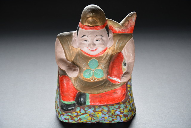 古い大きな土人形 鯛持恵比寿 約35cm 検索用語→C10内郷土玩具縁起物古民藝古民芸土人形拍卖