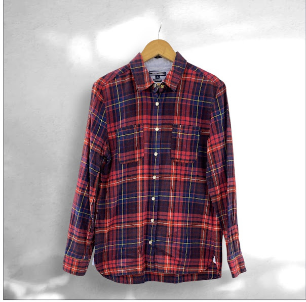 トミーヒルフィガー チェックシャツ 長袖 赤 レギュラーフィット サイズ8 レディース TOMMY HILFIGER カジュアルシャツ拍卖