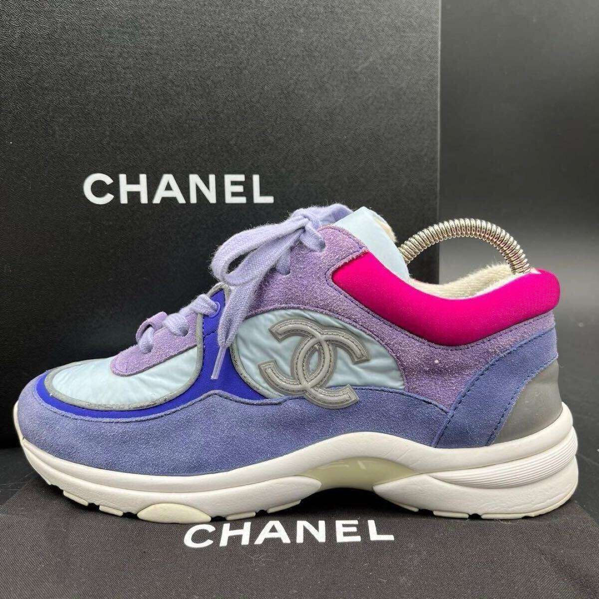 【美品】 CHANEL シャネル 【女王の貫禄】 ココマーク スエード ファブリック マルチカラー レディース スニーカー 靴 シューズ 23cm相当拍卖