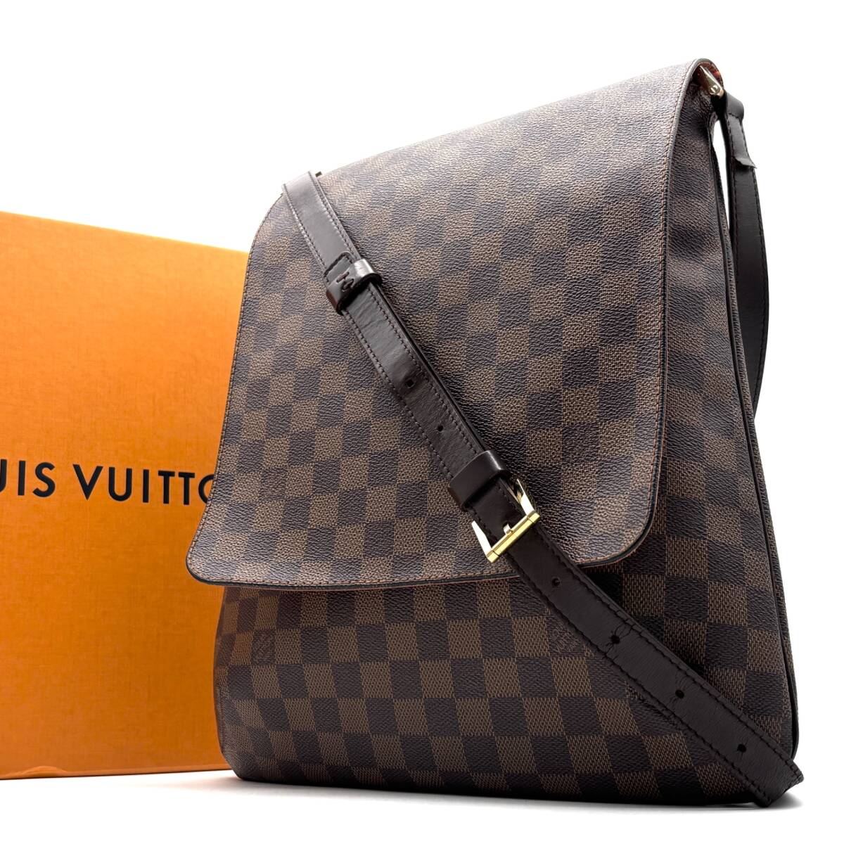1円 正規品 LOUIS VUITTON ルイヴィトン ミュゼット サルサ ダミエ ショルダーバッグ フラップ 大容量 斜め掛け クロスボディ エベヌ拍卖