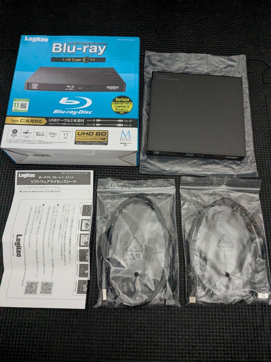 ◎0807u2722 ロジテック 外付け ブルーレイ ドライブ USB3.2 Gen1(USB3.0) UHD BD対応 USB type C ケーブル付ブラック LBD-PWA6U3CLBK拍卖