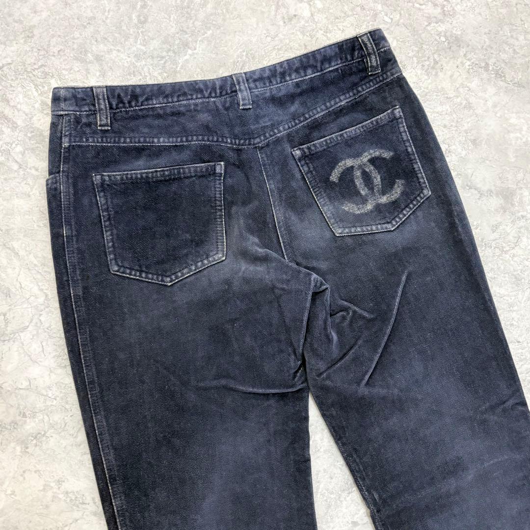 美品 CHANEL シャネル ココマーク ベロア イージーパンツ タオル地 ブラック 36 デニムパンツ ブラック パンツ P19783 02A ヴィンテージ拍卖