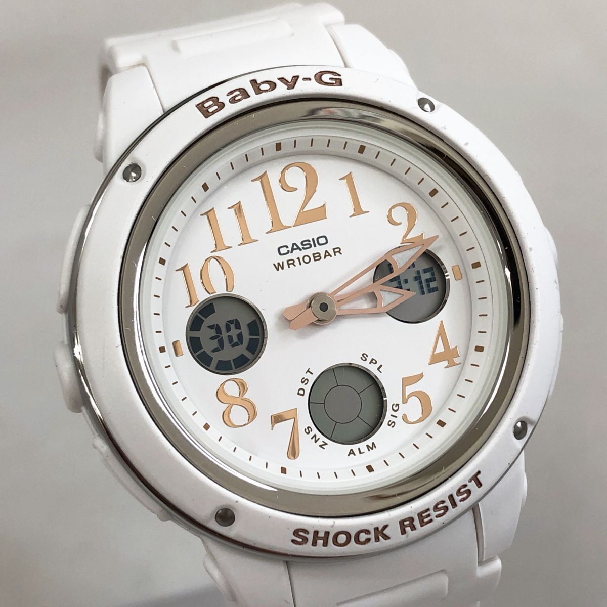 超美品 CASIO カシオ BABY-G ベビーG べビージー 腕時計 BGA-150EF-7BJF クオーツ アナデジ ラウンド ホワイト ゴールド 動作確認済み拍卖