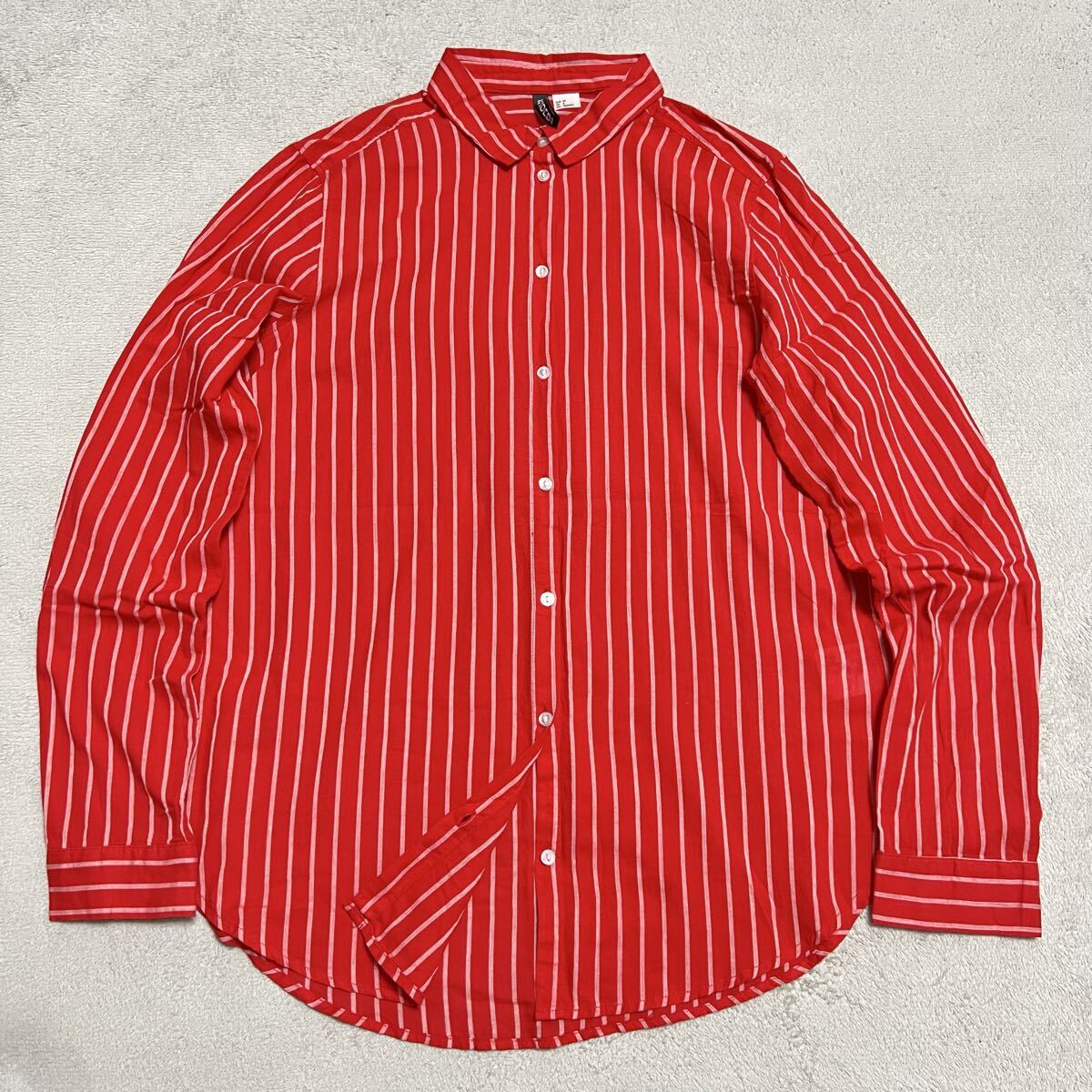 ★送料360円★美品 H&M エイチアンドエム 綿100% コットン 薄手 長袖シャツ ストライプ 赤 レッド サイズ36 レディース R-9530拍卖