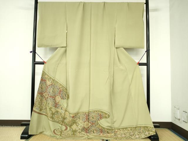 平和屋着物▼中国三大刺繍 スワトウ刺繍 汕頭刺繍 総刺繍 色留訪問着 正倉院花鳥文 金糸 上代78万 仮絵羽 正絹 逸品 未使用 DABI5335op拍卖