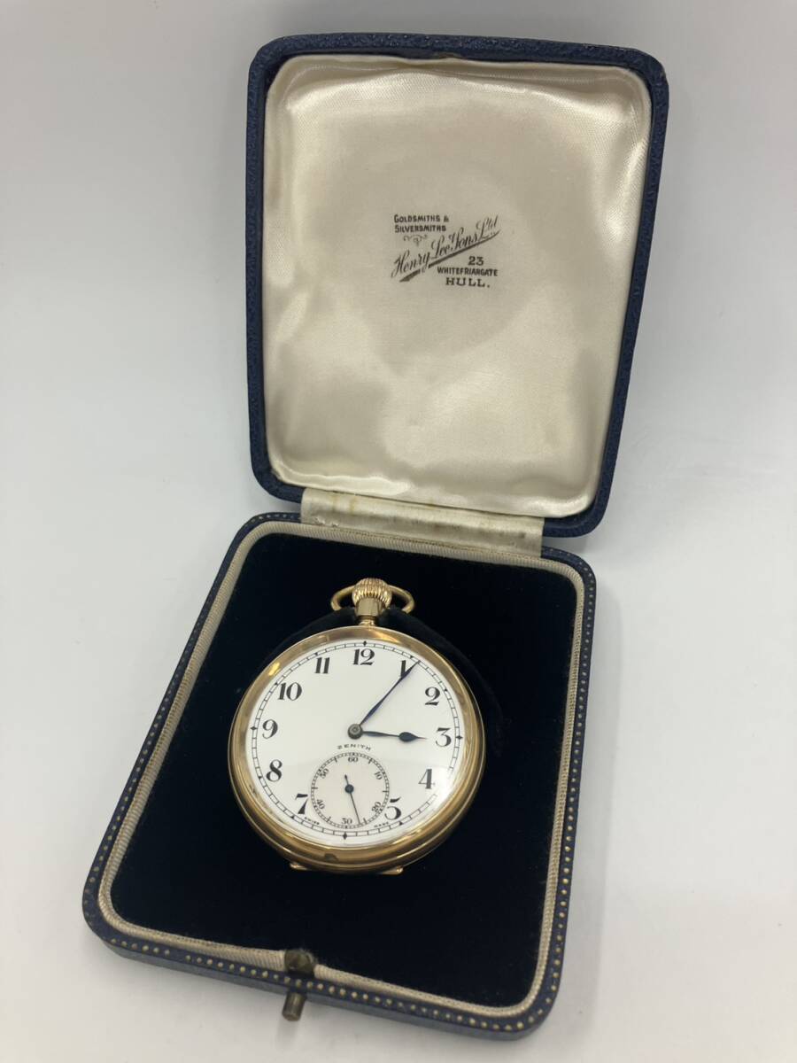 Y081-129/ZENITH ゼニス 懐中時計 9金無垢 K9 375 DENNISON デニソンケース 手巻き アンティーク スモールセコンド 重さ87g 専用箱 稼働品拍卖