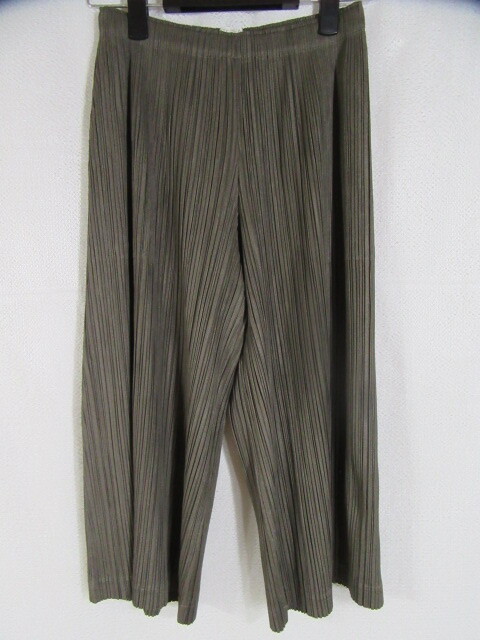 イッセイミヤケ プリーツプリーズ PLEATS PLEASE ISSEY MIYAKE クロップドパンツ ワイド レディース サイズ2 ダークグレー拍卖