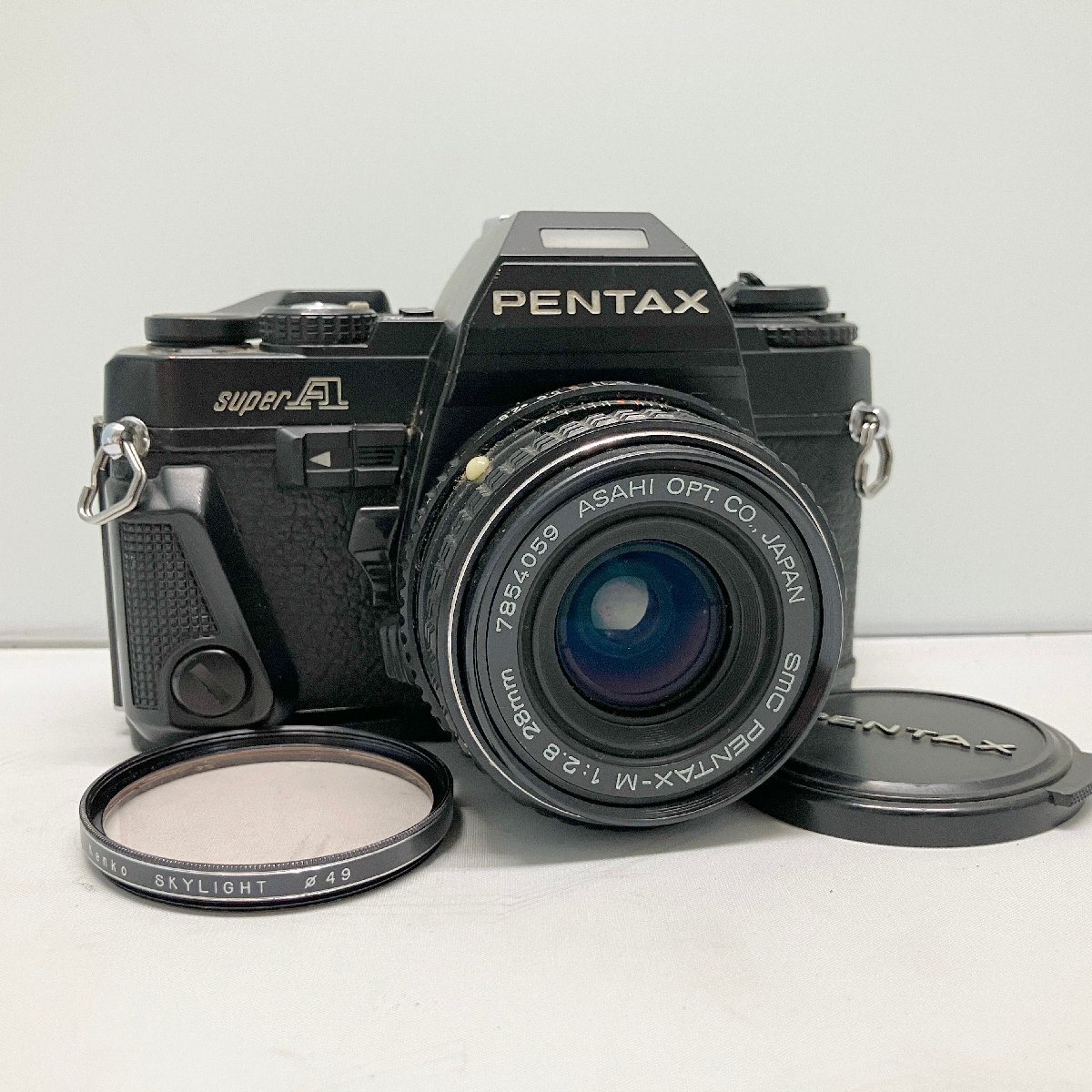 サ落r094 PENTAX ペンタックス ■「super A」 レンズ:SMC PENTAX-M 28mm F2.8 レンズフィルター付き 一眼レフカメラ フィルムカメラ拍卖
