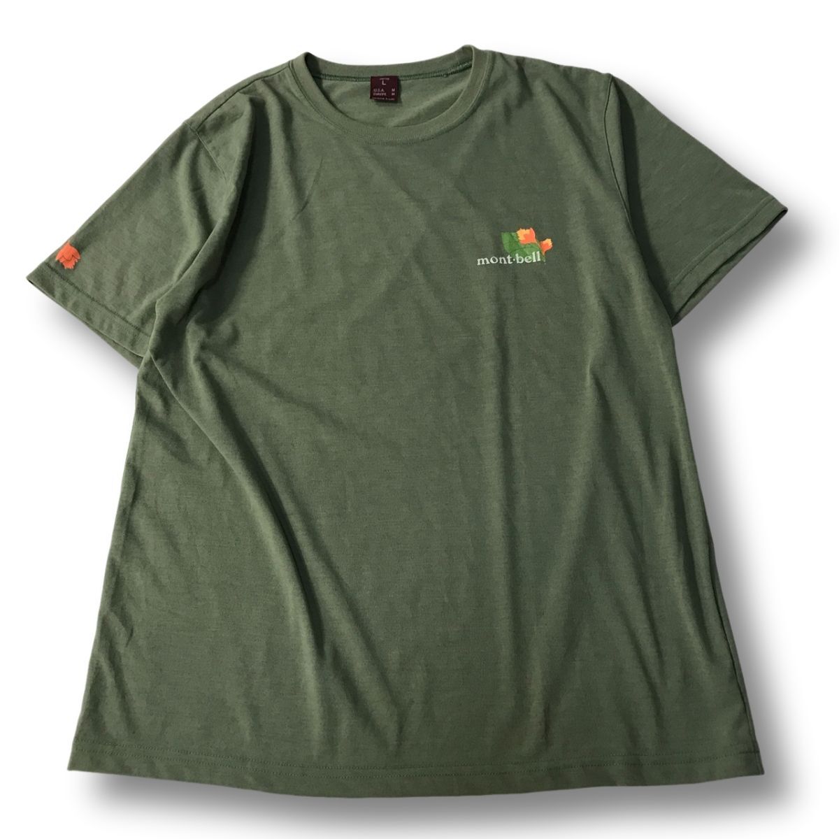 《良品◎》Mont-Bell モンベル★ロゴデザイン*半袖Tシャツ*アウトドア*カットソー*カーキ*サイズL(LS1078)◆NP拍卖