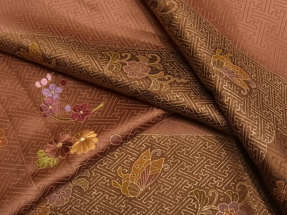 着物おきな2★訪問着 単衣 刺繍 吹寄せ花蝶文 金糸 正絹 美品★r2438拍卖
