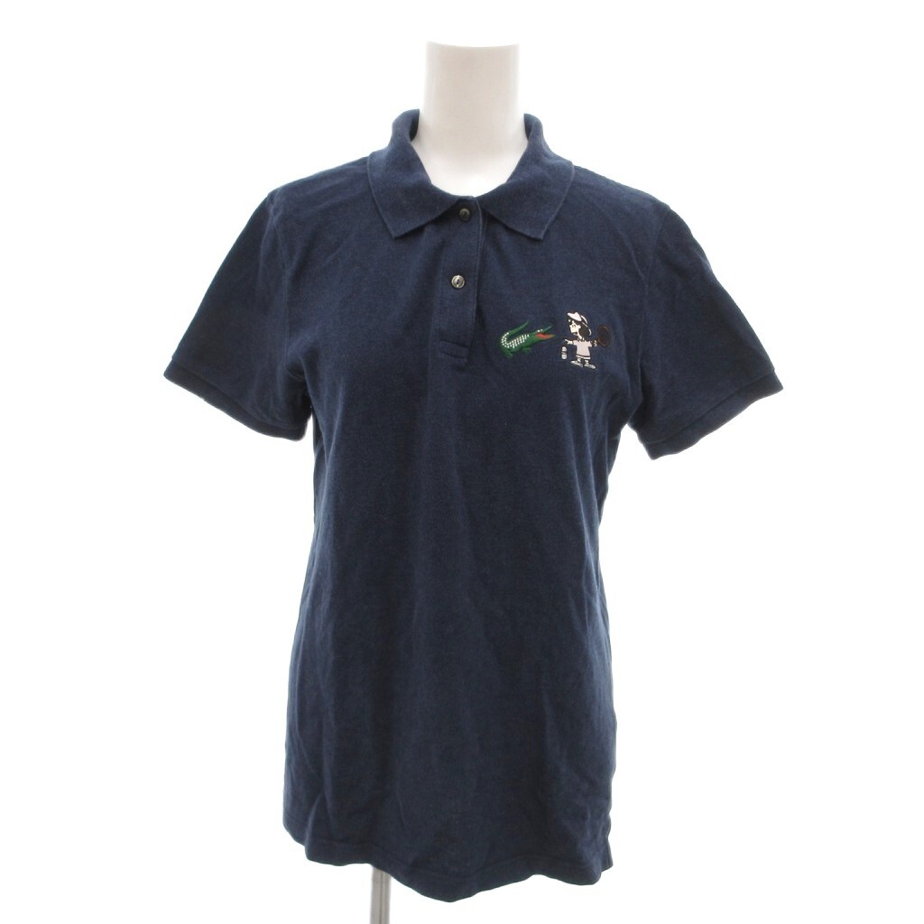 ラコステ LACOSTE 美品 ポロシャツ スヌーピー 40 紺 ネイビー 半袖 ロゴ刺繍 /SJ ■ECF006 レディース拍卖