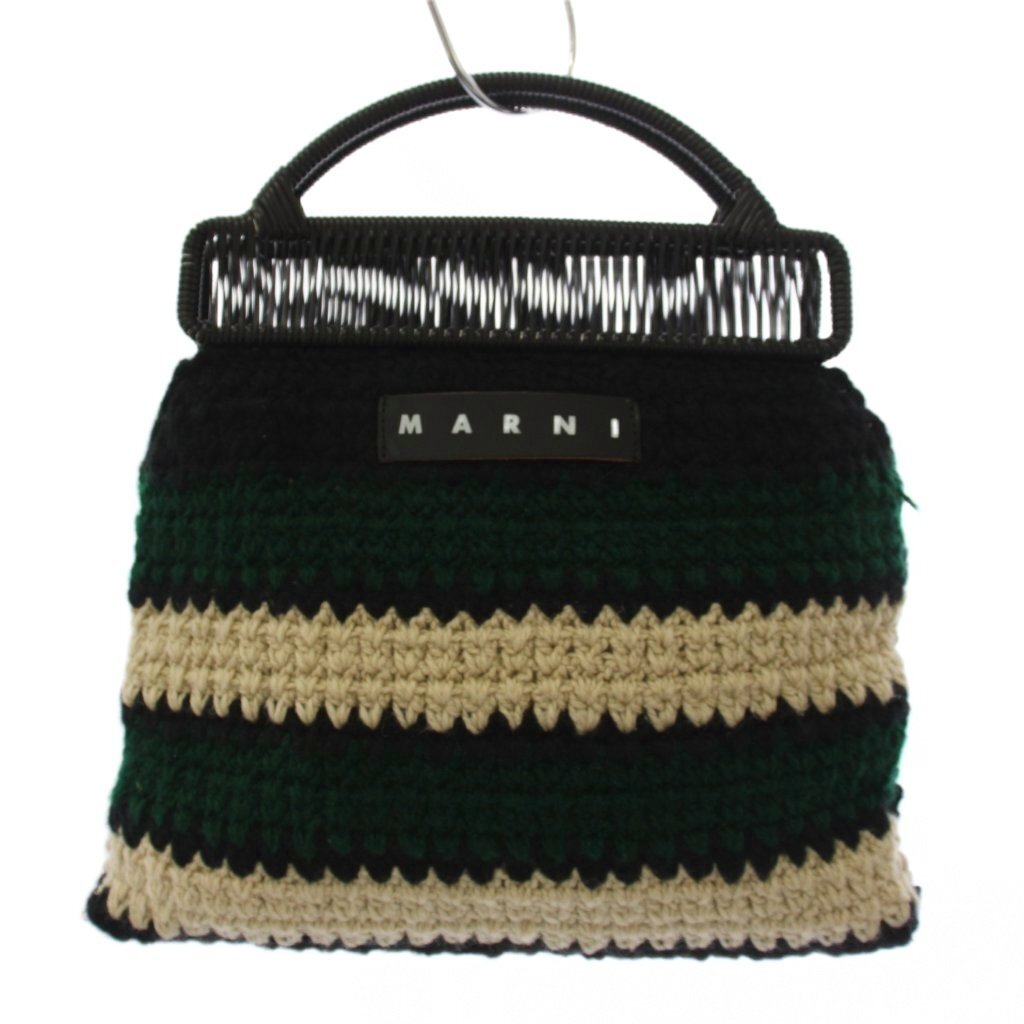 マルニ MARNI クロシェ ニット ハンドバッグ ボーダー柄 緑 黒 /BM6 レディース拍卖