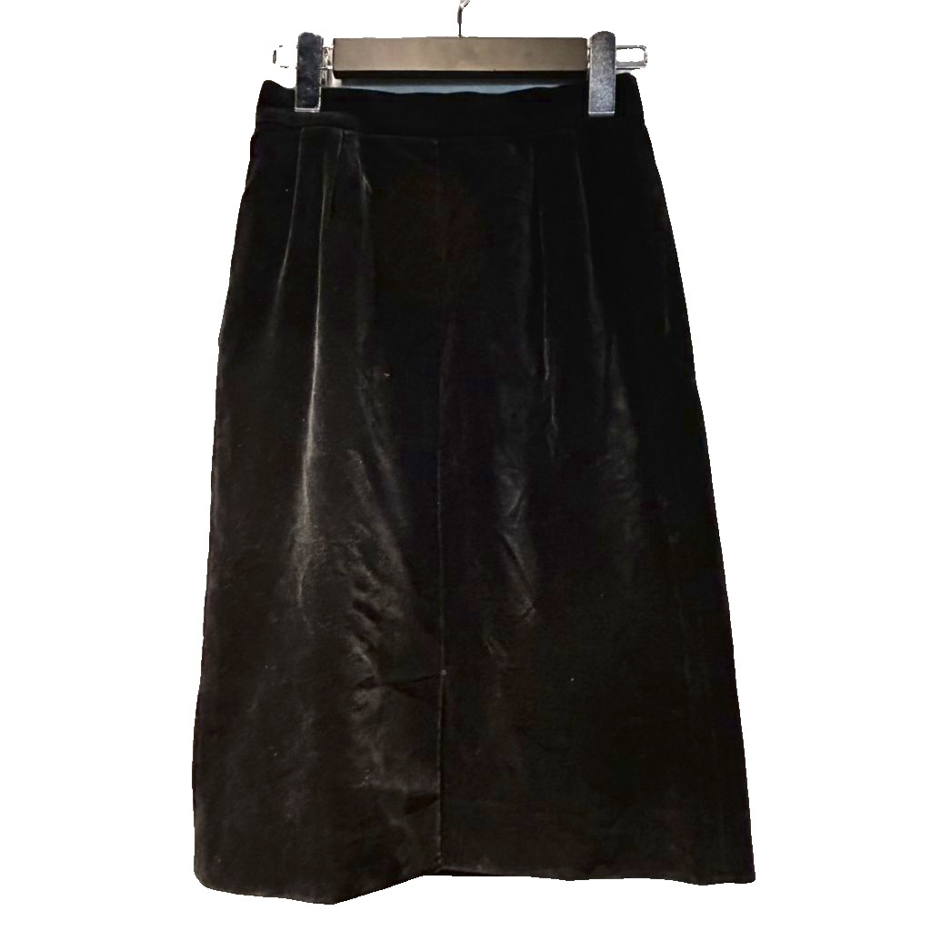 イヴサンローラン YVES SAINT LAURENT ベロアスカート 台形スカート 膝丈スカート M ブラック ■GY06 レディース拍卖