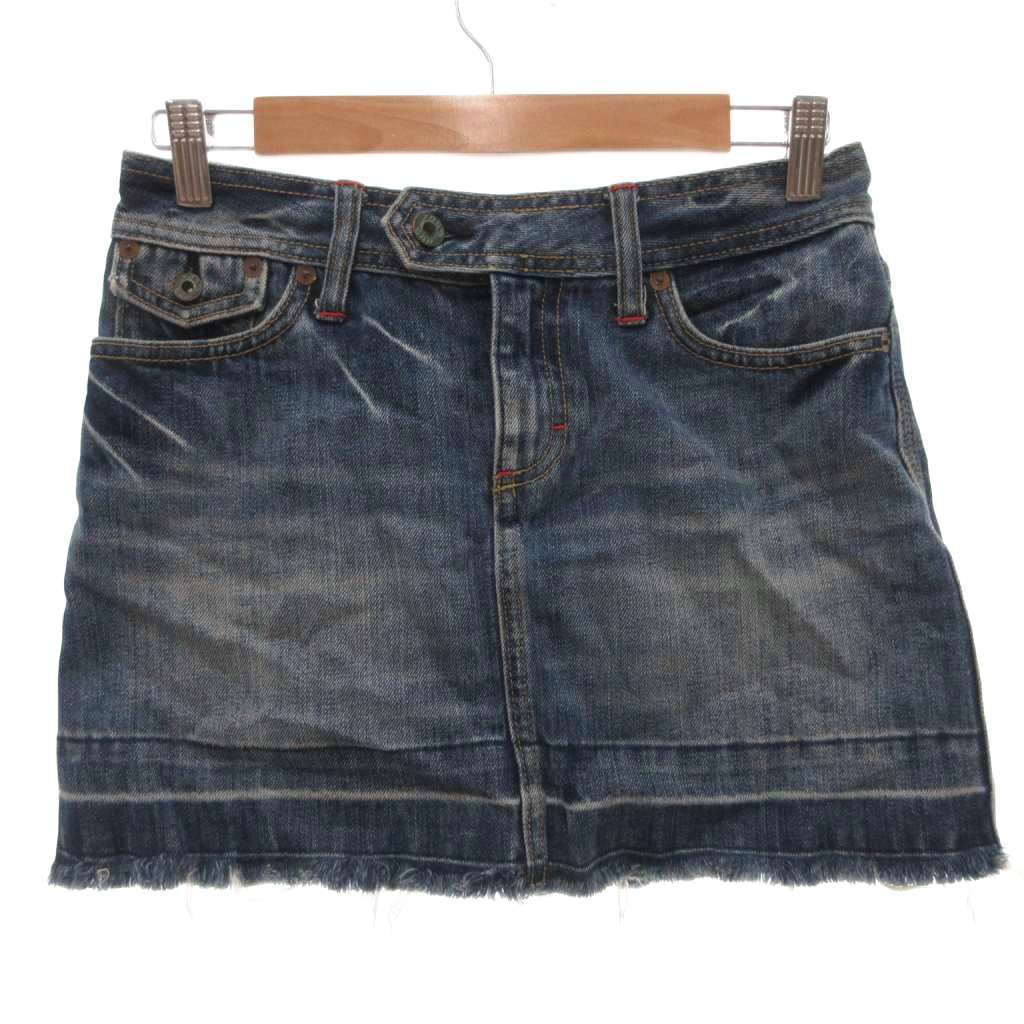 ギャップ GAP 美品 デニムスカート 台形 XS ミニ丈 フリンジ エイジング加工 インディゴブルー /KB ■ECF007 レディース拍卖