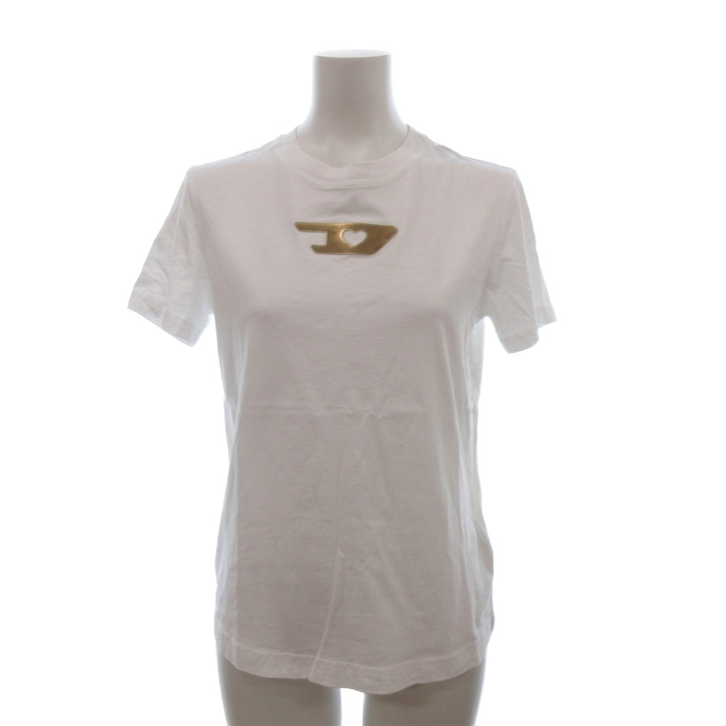 ディーゼル DIESEL Tシャツ カットソー 半袖 クルーネック ハートロゴ 白 ホワイト S レディース拍卖