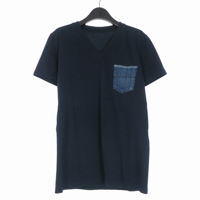 ウノピュウノウグァーレトレ 1PIU1UGUALE3 BIARRITZ JERSEY DENIM POCKET T Vネック デニムポケット Tシャツ カットソー 半袖 V ネイビー拍卖