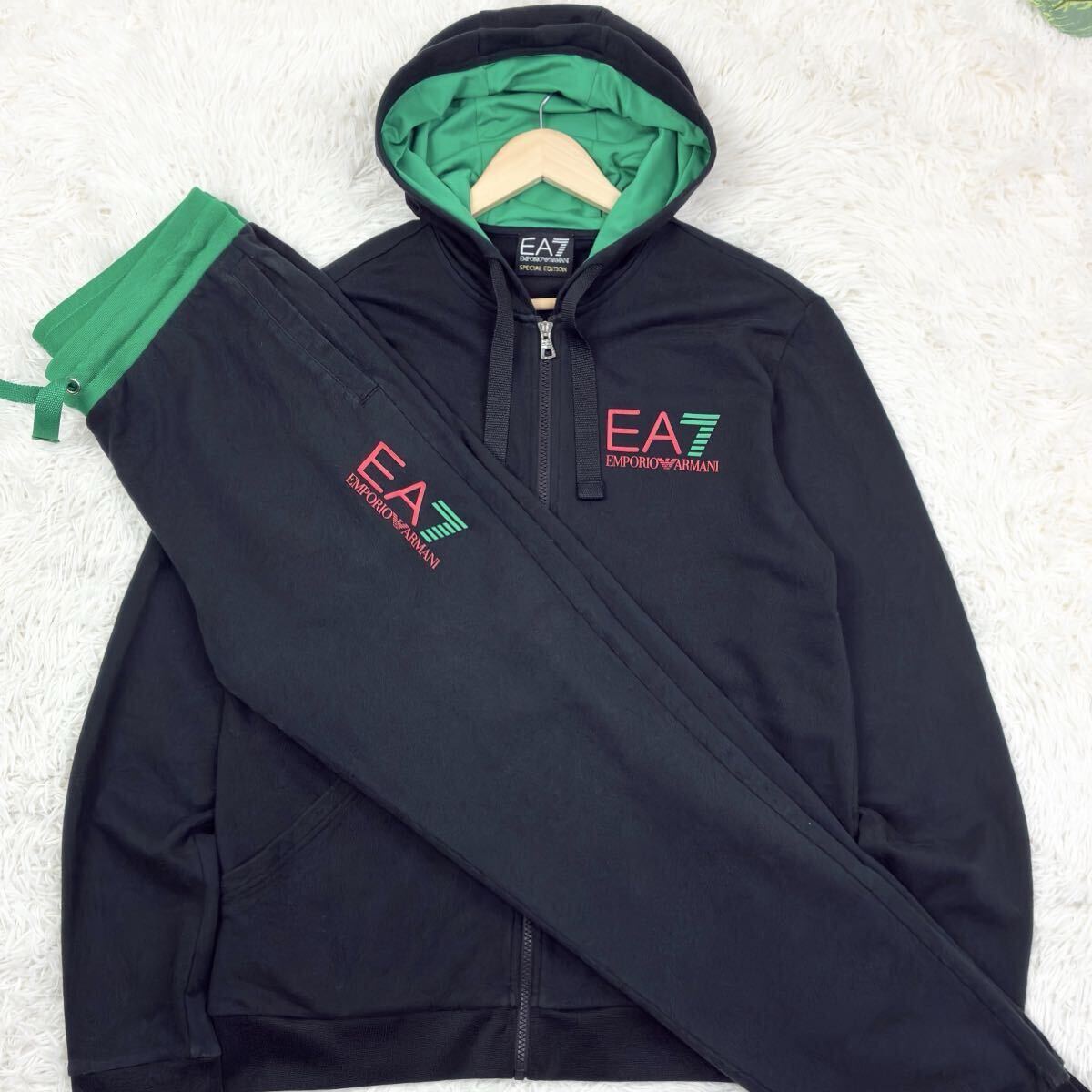 美品/Lサイズ★エンポリオ アルマーニ EMPORIO ARMANI セットアップ ジップアップパーカー ジョガーパンツ スウェット 上下セット ブラック拍卖