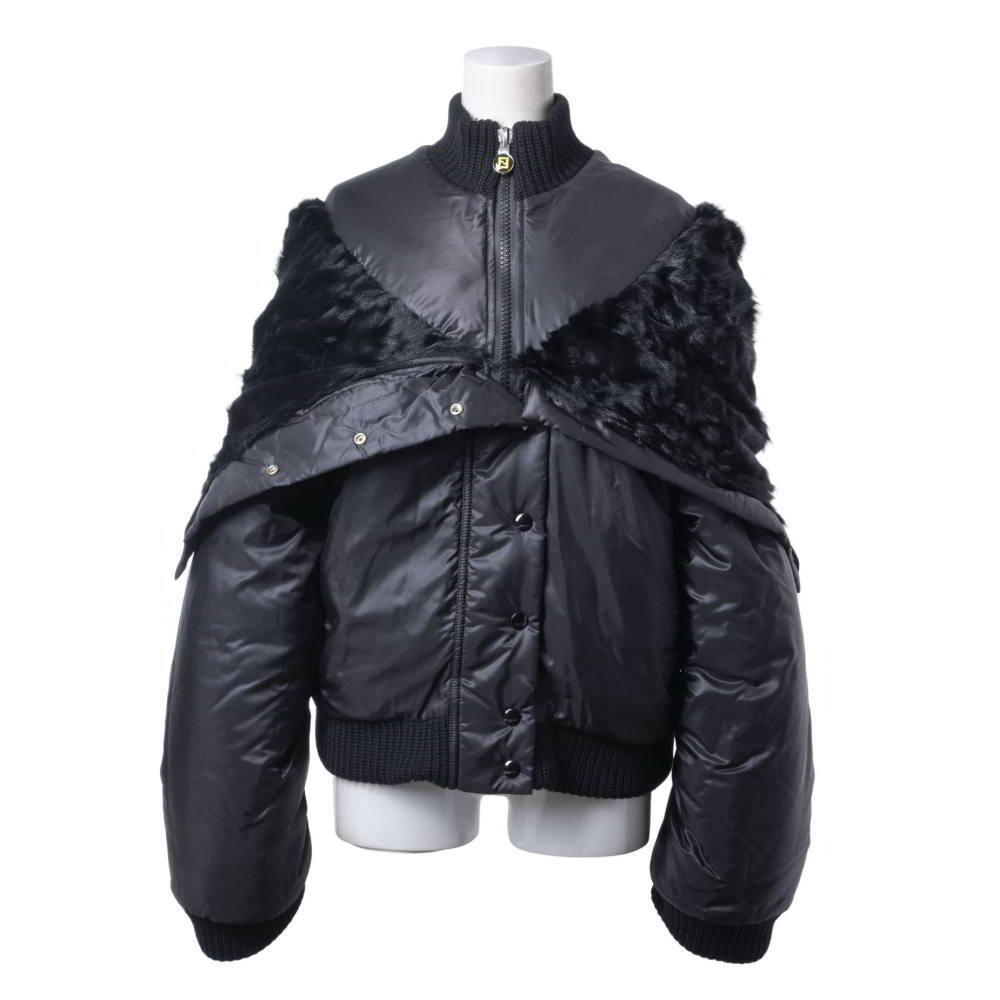 FENDI 2way 中綿入り ファー付き ジップアップ ブルゾン 40 ブラック フェンディ KL4SP3S37拍卖