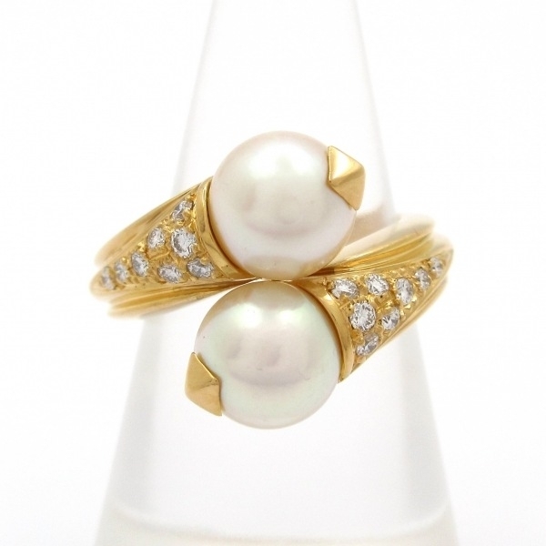 磨き済み■ブルガリ BVLGARI リング 11 号 パッソドッピオ K18YG×ダイヤモンド×アイボリー パヴェダイヤ/約7mmパール 美品拍卖