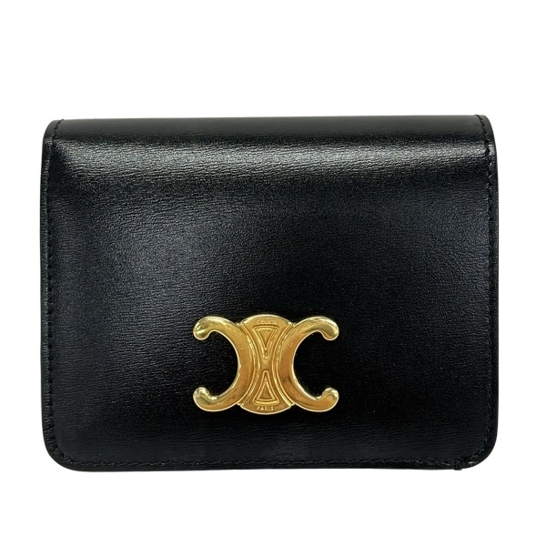 セリーヌ CELINE 2つ折り財布/ミニ/コンパクト 10K623DPV.38NO トリオンフ コンパクトウォレット 黒 美品 財布拍卖