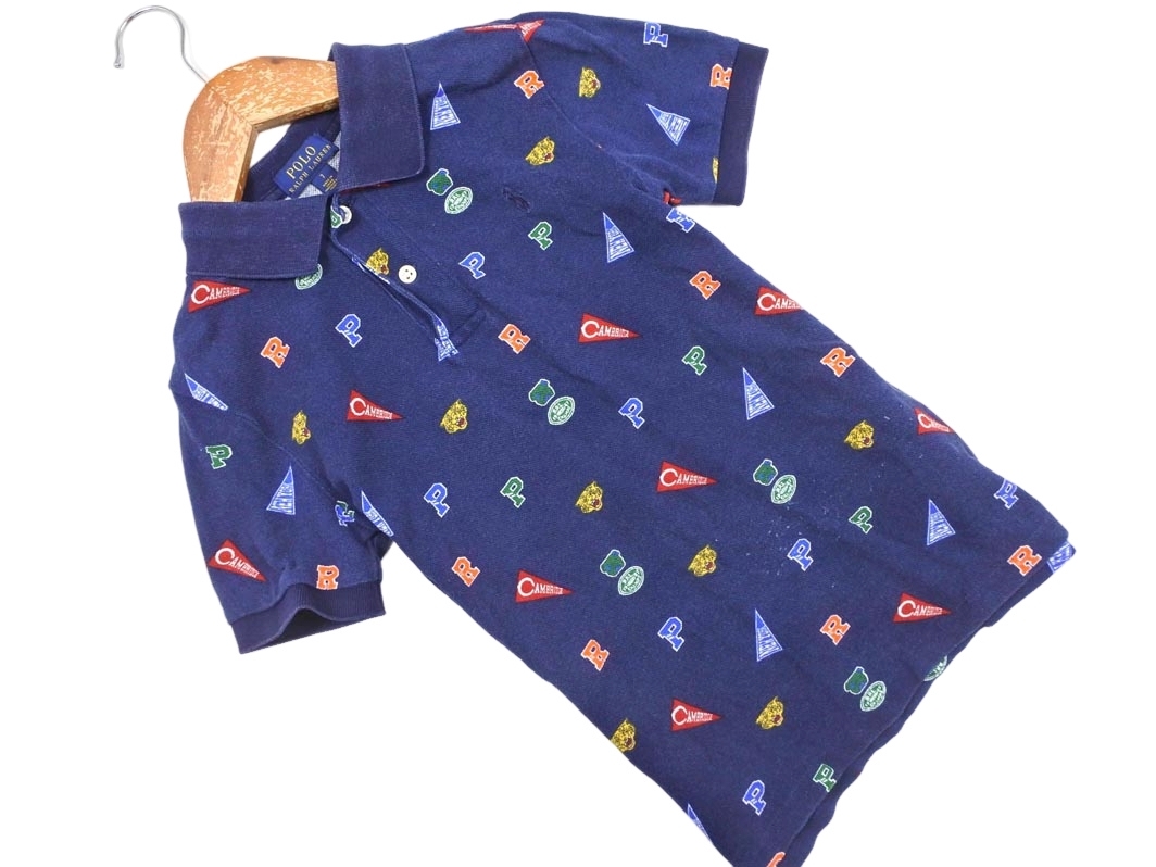 POLO RALPH LAUREN ポロ ラルフローレン 総柄 ポロシャツ size7(120~130cm)/紺 ■◆ ☆ ggb3 男の子拍卖