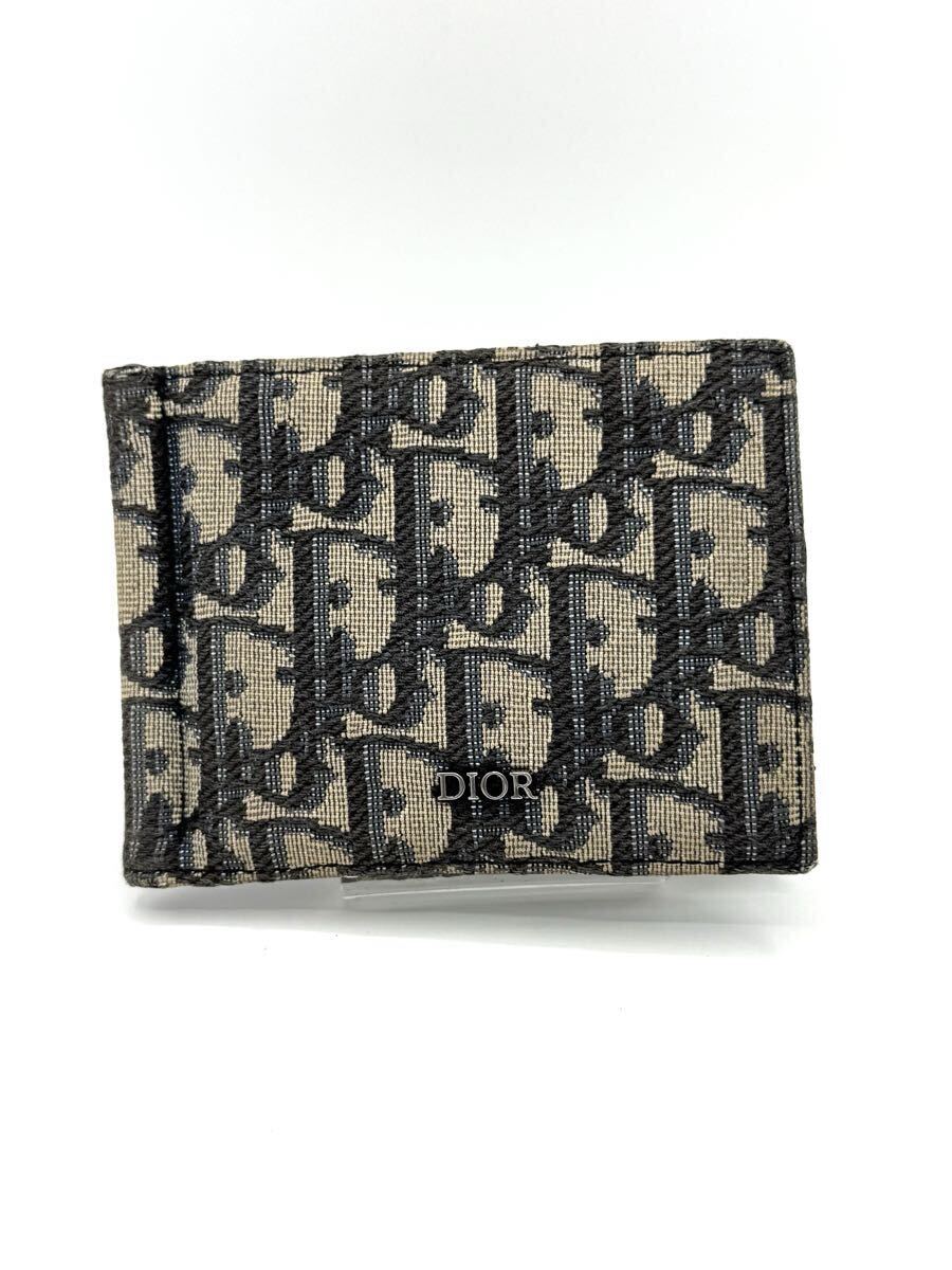 521 極美品 Dior ディオール 二つ折り財布 マネークリップ ウォレット オブリーク ジャガード キャンバス メンズ ネイビー系 札入れ 拍卖