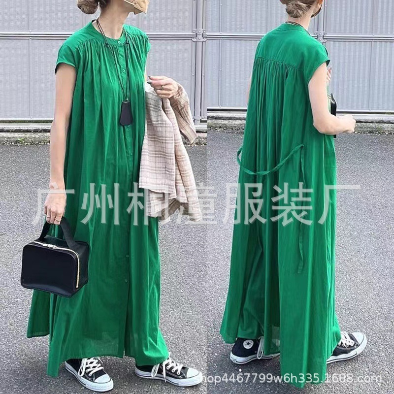 緑がかわいいフレンチスリーブ涼し気ワンピ★新品★Lサイズ大きいサイズもOK★ゆったりかわいいマキシ丈ワンピ拍卖